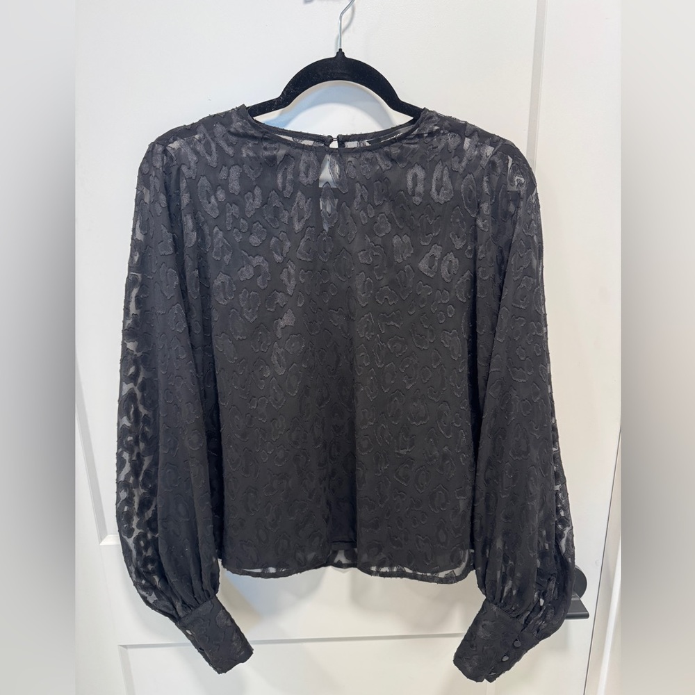 Express Black Sheer Leopard-Texture Long Sleeve B… - image 1
